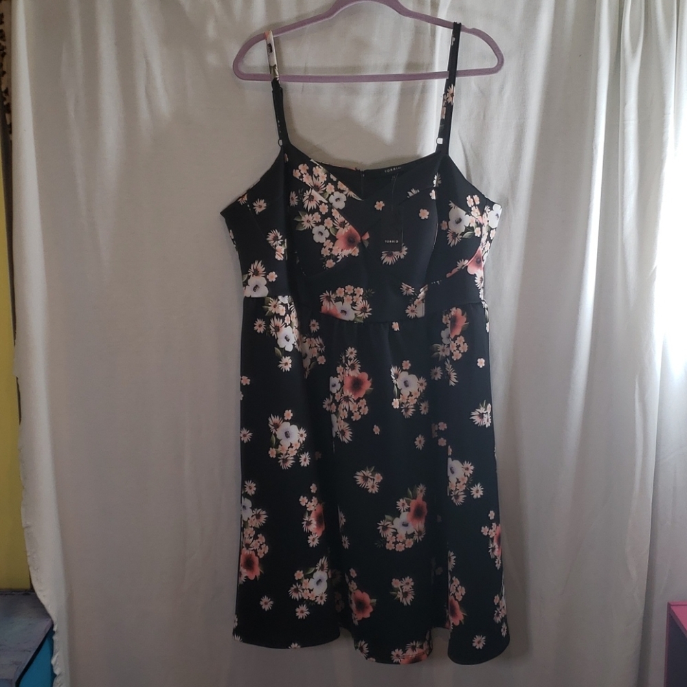Torrid Black Floral Bustier Skater Dress NWT